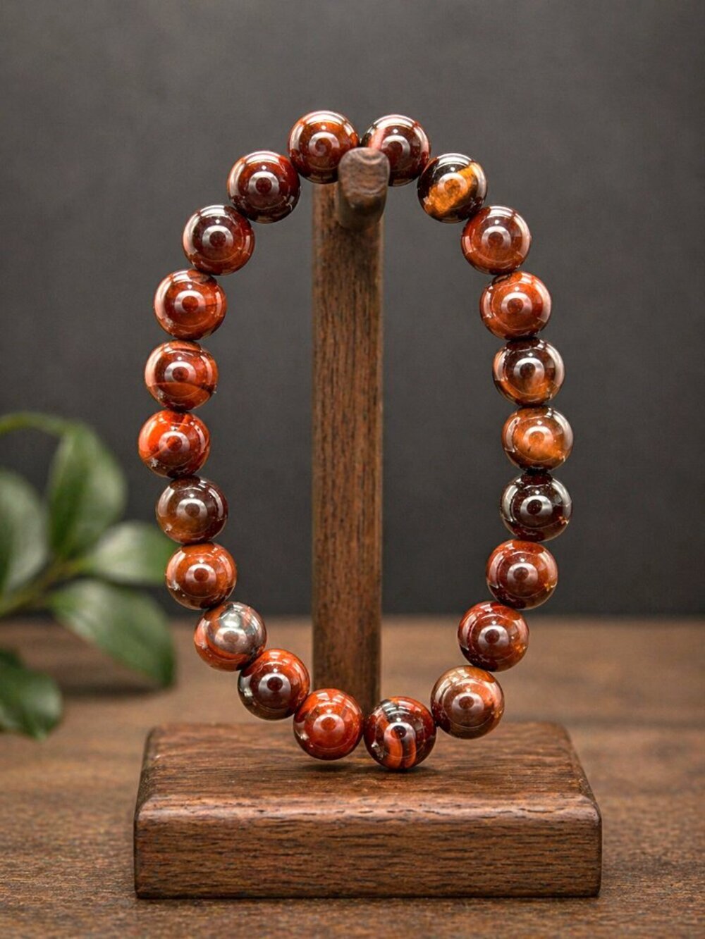 Red Tiger’s Eye Gemstone Stretch Bracelet | Handmade - Picture 5 of 7
